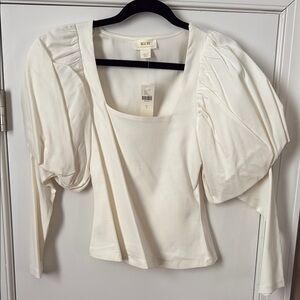 NWT Maeve by Anthropologie Cream Puff Sleeve Fitted Blouse